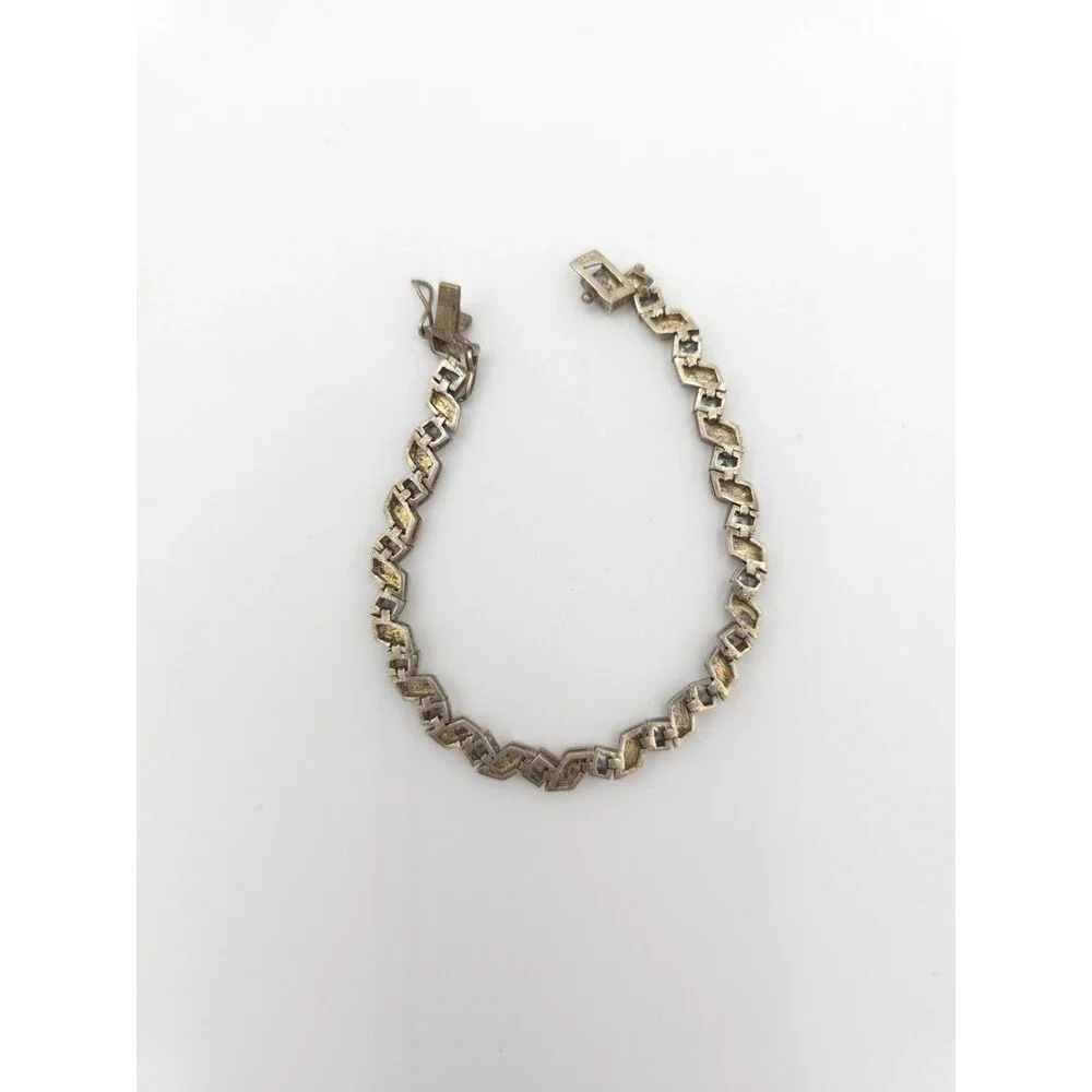 Vintage gold wash Sterling Silver Bracelet‎ Clear Crystal Rhinestones